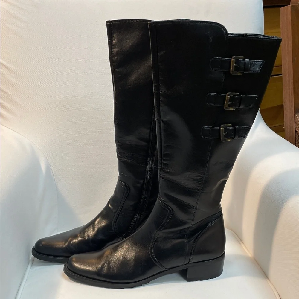 Paul Green Black Leather Knee-High Boots Sz 9 - Picture 1 of 9
